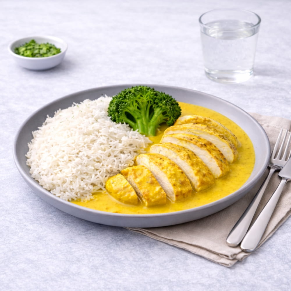 God smakrik Gulcurrykyckling med basmatiris & grönsaker matlåda