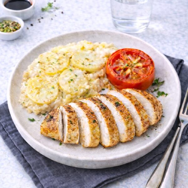 Grillkyckling med potatisgratäng & tomat