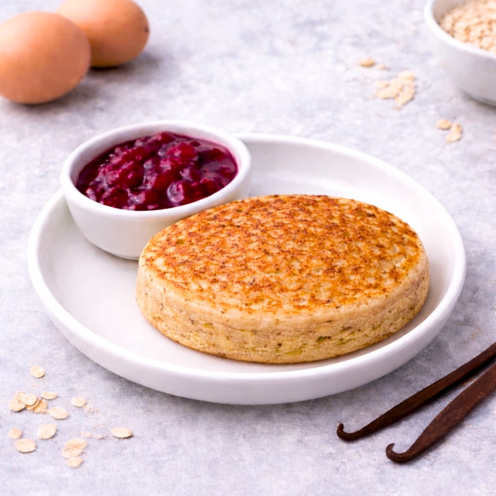 Amerikansk pannkaka med hallonkompott mellanmål