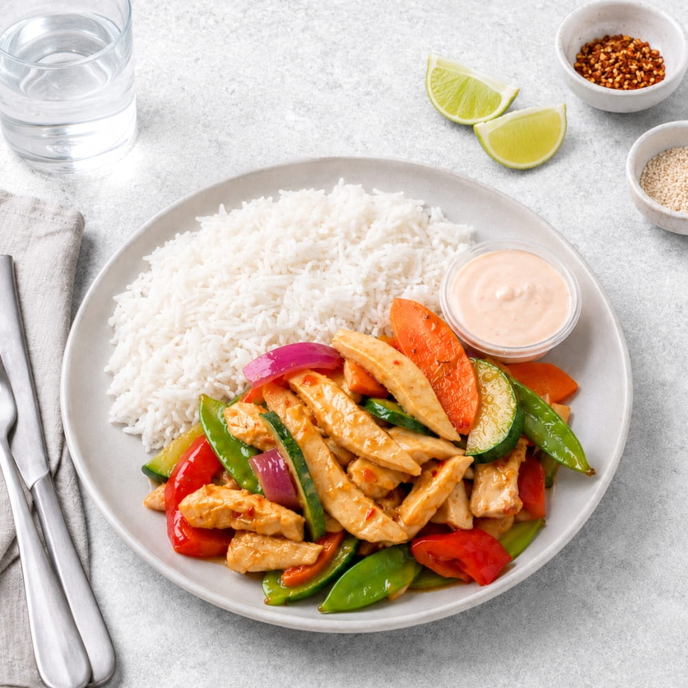 Teriyakikyckling med basmatiris & sweet chilidip
